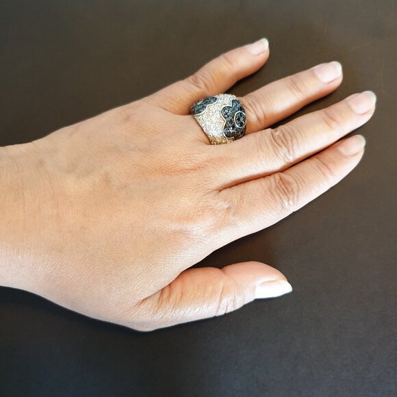 Vintage 925 Sterling Silver Black & White Cubic Zirconia Dome Cocktail Ring - Picture 5 of 15